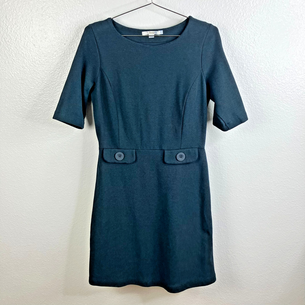 Boden Ponte Sheath Dress 10R Navy Faux Pockets Academia Office Retro Minimalist